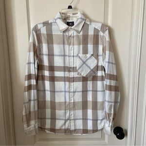 H&M Men’s Neutral Plaid Shirt (Light Brown, White, Gray)